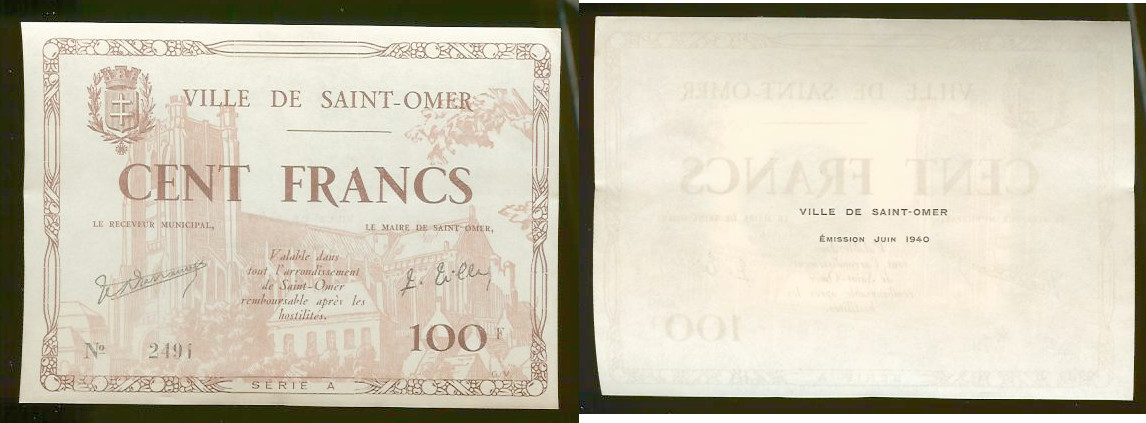 SAINT-OMER 100 FRANCS . SERIE A . JUIN 1940 SPL